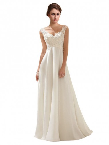 Soft Chiffon & Lace V-Neck Sleeveless Low Back Sweep Train Wedding Dress Ballarat
