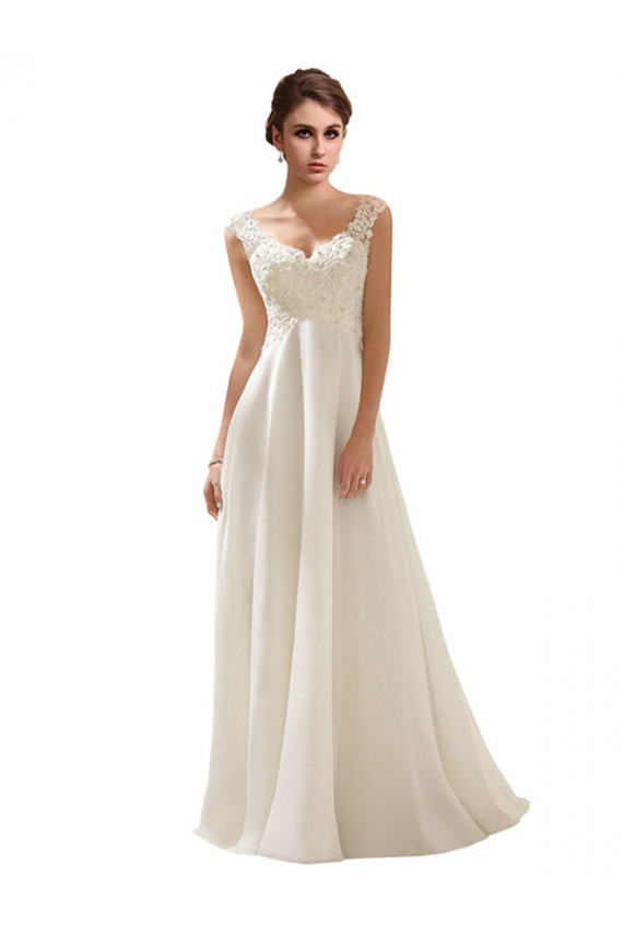Soft Chiffon & Lace V-Neck Sleeveless Low Back Sweep Train Wedding Dress Ballarat