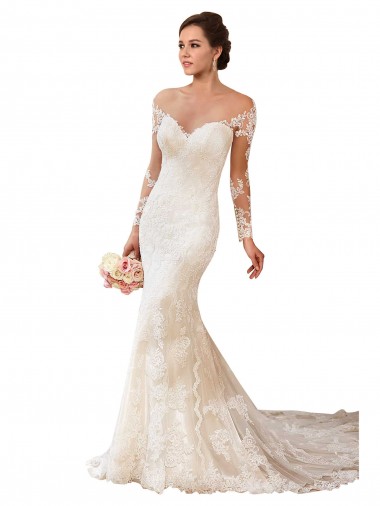 Lace Sweetheart Long Sleeves Chapel Train Wedding Gowns Ballarat
