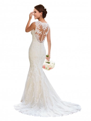 Lace V-Neck Sleeveless White Chapel Train Wedding Dress Ballarat