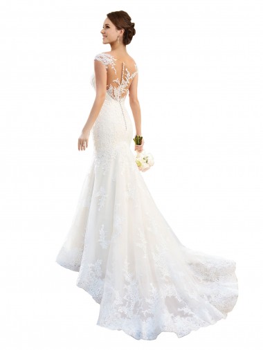 Lace Illusion Neck Cap Sleeves Chapel Train Wedding Dress Ballarat