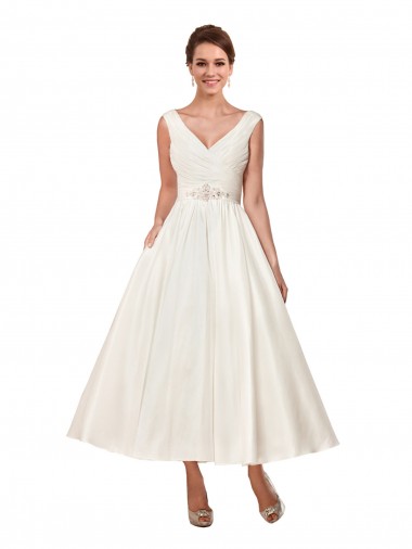 Satin V-Neck Sleeveless Ankle Length Wedding Dress Ballarat