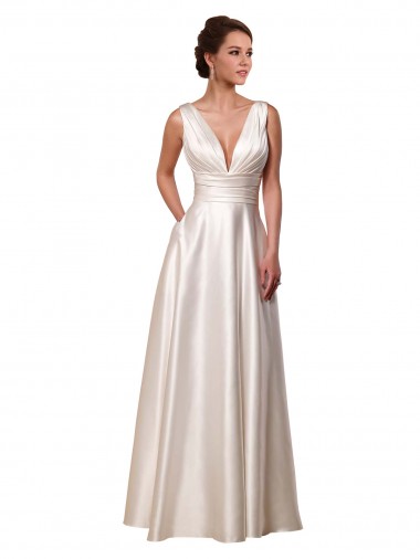 Satin V-Neck Sleeveless Chapel Train Wedding Gowns Ballarat