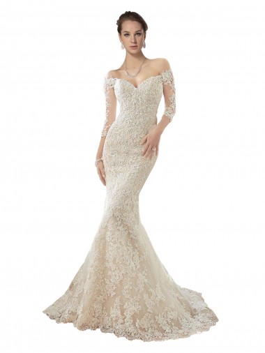 Tulle & Lace Off the Shoulder Long Sleeves Chapel Train Wedding Dress Ballarat