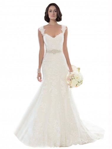 Lace Off the Shoulder Sleeveless White Chapel Train Beach Wedding Dress Ballarat