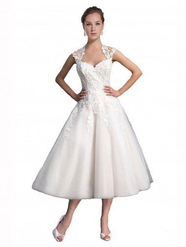 Tulle & Lace Sweetheart Sleeveless Tea Length Beach Wedding Dress Ballarat