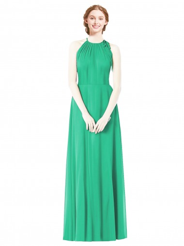 Soft Chiffon Halter Neck Sleeveless Emerald Green Long Bridesmaid Dress Ballarat