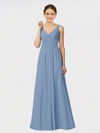 Soft Chiffon Spaghetti Straps Sleeveless Dusty Blue Long Bridesmaid Gown Ballarat