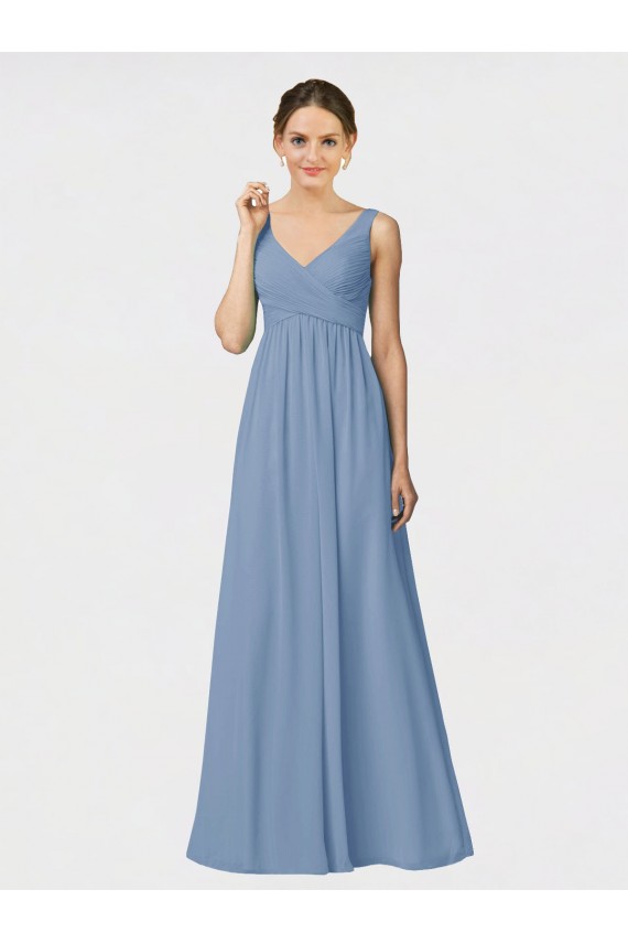 Soft Chiffon Spaghetti Straps Sleeveless Dusty Blue Long Bridesmaid Gown Ballarat