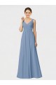 Soft Chiffon Spaghetti Straps Sleeveless Dusty Blue Long Bridesmaid Gown Ballarat