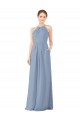 Soft Chiffon Halter Neck Sleeveless Keyhole Back Dusty Blue Long Bridesmaid Dress Ballarat