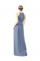 Soft Chiffon Halter Neck Sleeveless Keyhole Back Dusty Blue Long Bridesmaid Dress Ballarat