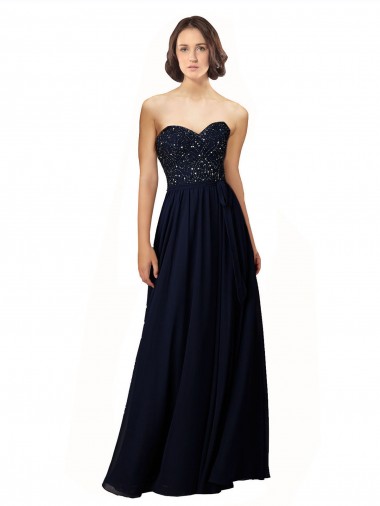 Soft Chiffon Sweetheart Sleeveless Dark Navy Long Bridesmaid Dress / Formal Dress Ballarat
