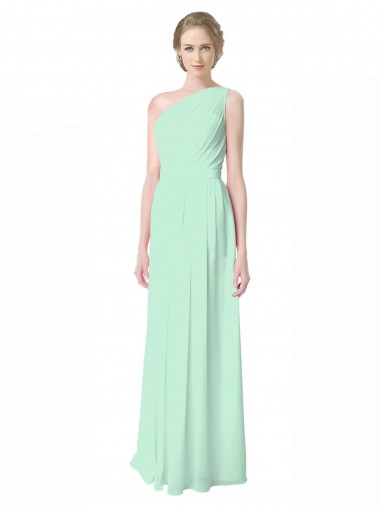 Soft Chiffon One Shoulder Sleeveless Mint Green Long Bridesmaid Dress Ballarat