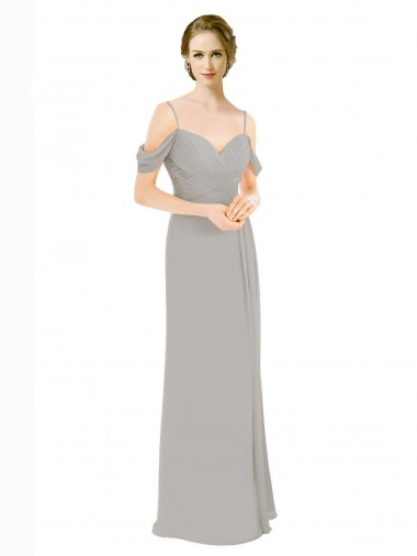 Soft Chiffon & Lace Off the Shoulder Cold Shoulder Low Back Long Bridesmaid Dress Ballarat