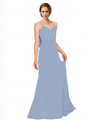 Chiffon Spaghetti Straps Sleeveless Dusty Blue Long Bridesmaid Dress / Evening Dress Ballarat