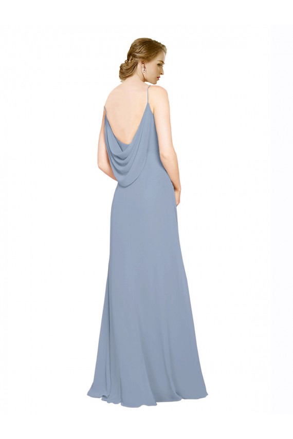Chiffon Spaghetti Straps Sleeveless Dusty Blue Long Bridesmaid Dress / Evening Dress Ballarat