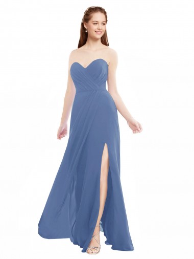 Soft Chiffon Sweetheart Sleeveless Windsor Blue Long Bridesmaid Dresses Ballarat