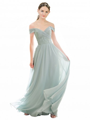 Soft Chiffon & Lace Off the Shoulder Cap Sleeves Long Bridesmaid Dress Ballarat