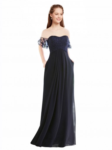 Soft Chiffon & Lace Off the Shoulder Cap Sleeves Long Formal Dress / Bridesmaid Dress Ballarat