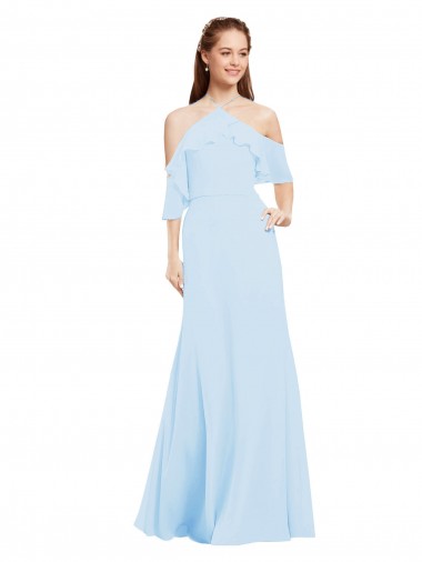 Soft Chiffon Halter Neck Cold Shoulder Long Formal Dress / Bridesmaid Dress Ballarat