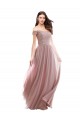 Soft Chiffon & Lace Off the Shoulder Cap Sleeves Pink Long Bridesmaid Dress Ballarat