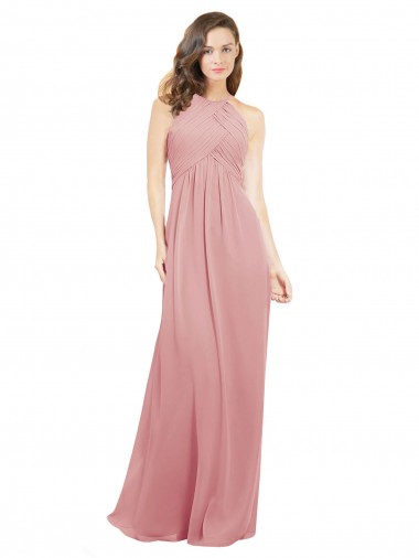 Soft Chiffon Halter Neck Sleeveless Keyhole Back Bliss Pink Long Bridesmaid Dress Ballarat
