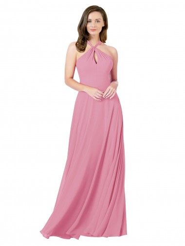 Soft Chiffon Halter Neck Sleeveless Keyhole Back Long Prom Dress / Bridesmaid Dress Ballarat