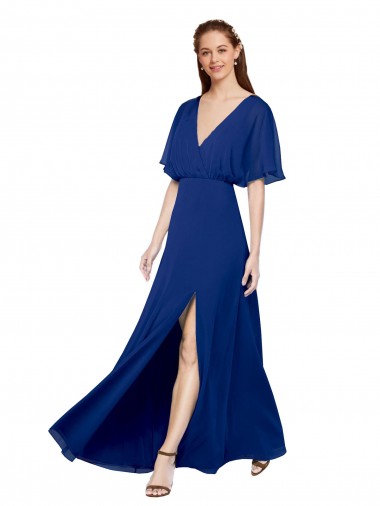 Chiffon V-Neck Flutter Sleeves Open Back Long Bridesmaid Dress / Evening Gowns Ballarat