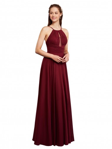 Chiffon Spaghetti Straps Sleeveless Open Back Long Bridesmaid Evening Dress Ballarat