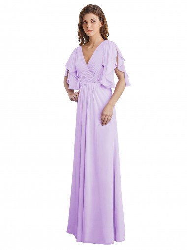 Soft Chiffon V-Neck Split Sleeves V-Back Long Bridesmaid Dress Ballarat