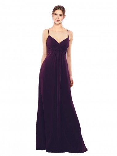 Soft Chiffon Spaghetti Straps Sleeveless Open Back Grape Long Formal Dress / Bridesmaid Dress Ballarat