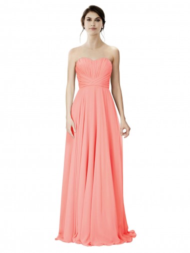 Soft Chiffon Strapless Sleeveless Peach Long Bridesmaid Dress Ballarat