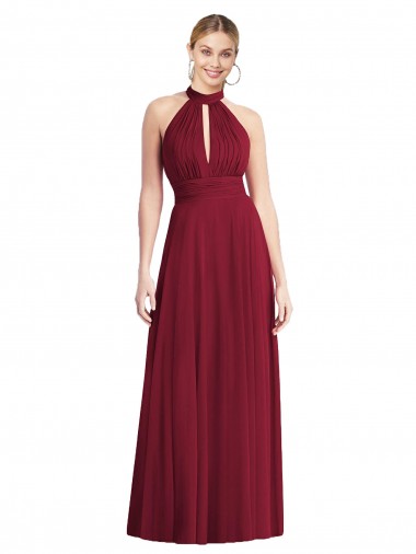 Soft Chiffon Halter Neck Sleeveless Open Back Burgundy Long Semi Formal Evening Dress / Bridesmaid Dress Ballarat