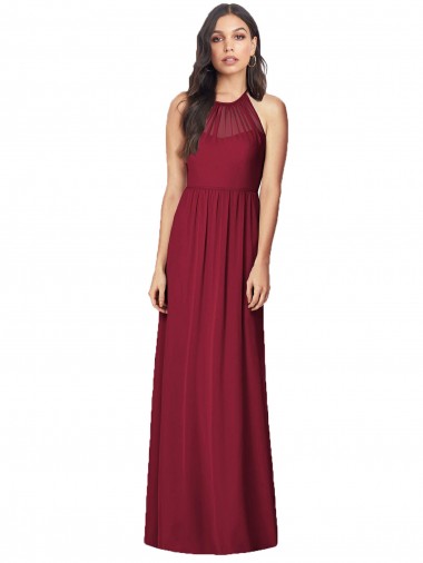 Soft Chiffon Halter Neck Sleeveless Burgundy Long Bridesmaid Dress Ballarat