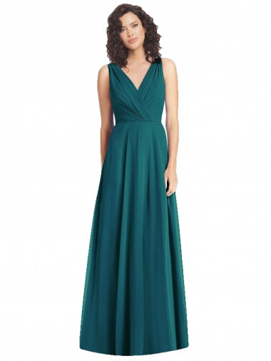 Chiffon V-Neck Sleeveless V-Back Hunter Long Wedding Party Dress Ballarat