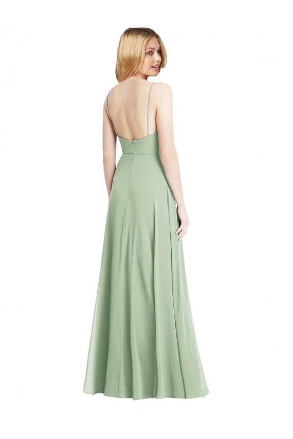 Soft Chiffon Spaghetti Straps Sleeveless Low Back Long Formal Evening Gown / Bridesmaid Dress Ballarat