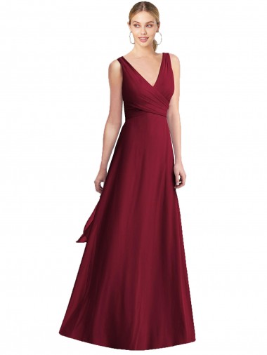 Chiffon V-Neck Sleeveless V-Back Burgundy Long Floor Length Bridesmaid Dress Ballarat