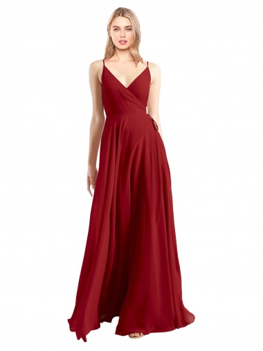 Luxe Chiffon Spaghetti Straps Sleeveless V-Back Red Long Bridesmaid Dress Ballarat