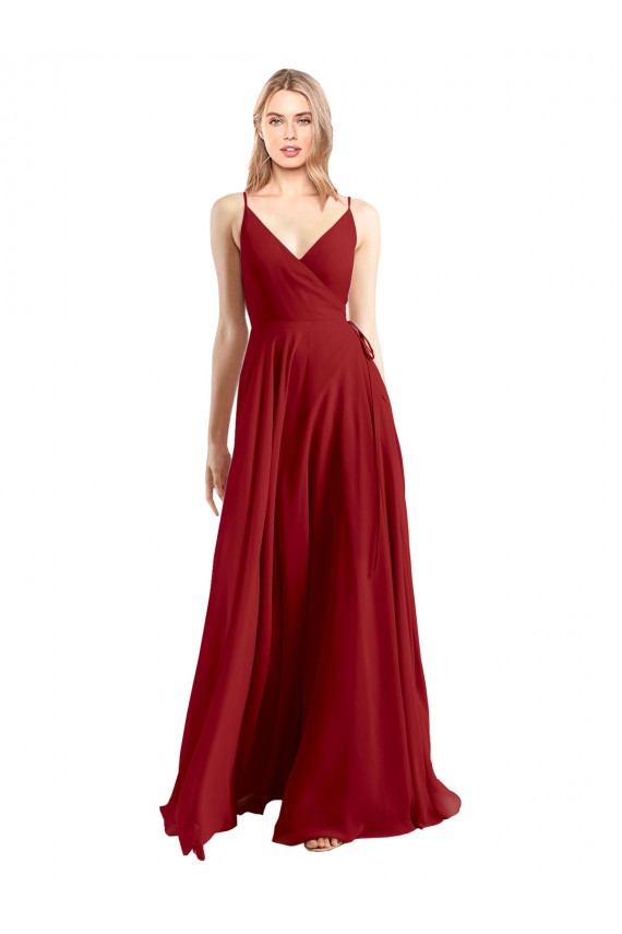 Luxe Chiffon Spaghetti Straps Sleeveless V-Back Red Long Bridesmaid Dress Ballarat