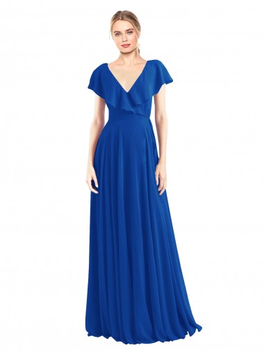 Soft Chiffon V-Neck Flutter Sleeves V-Back Long Bridesmaid Dress Ballarat