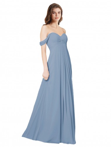 Chiffon Sweetheart Sleeveless Low Back Dusty Blue Long Wedding Party Dress Ballarat