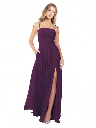 Soft Chiffon Spaghetti Straps Sleeveless Keyhole Back Grape Long Bridesmaid Dress Ballarat