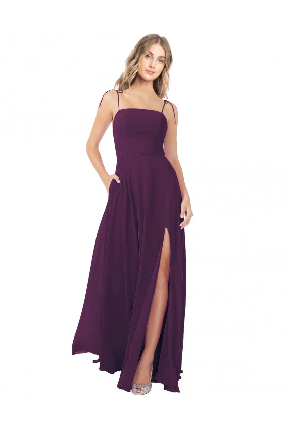 Soft Chiffon Spaghetti Straps Sleeveless Keyhole Back Grape Long Bridesmaid Dress Ballarat