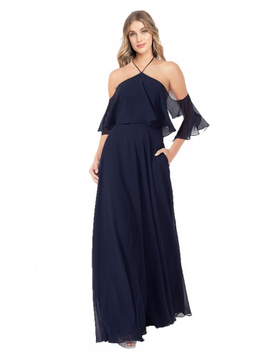 Soft Chiffon Halter Neck Flutter Sleeves Long Formal Dress / Bridesmaid Dress Ballarat