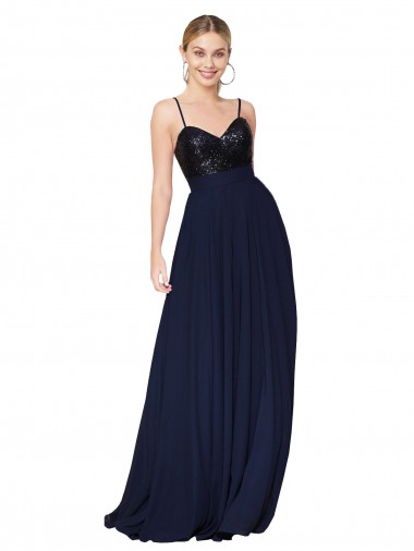 Soft Chiffon & Sequin Spaghetti Straps Sleeveless Long Semi Formal Evening Dress / Prom Dress / Bridesmaid Dress Ballarat