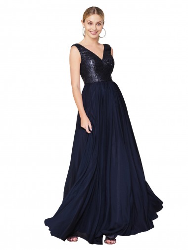 Soft Chiffon & Sequin V-Neck Sleeveless V-Back Long Semi Formal Evening Gown / Prom Dress / Bridesmaid Dress Ballarat