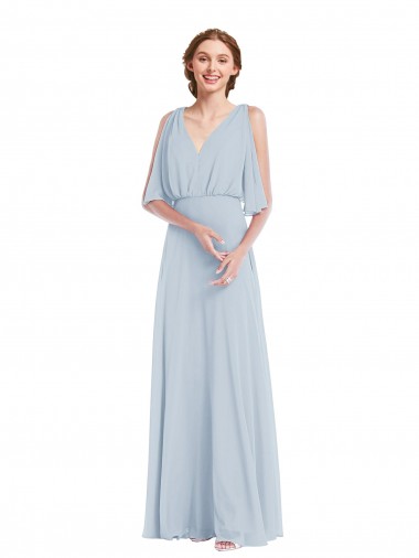 Soft Chiffon V-Neck Half Sleeves Long Evening Gown / Bridesmaid Dress Ballarat