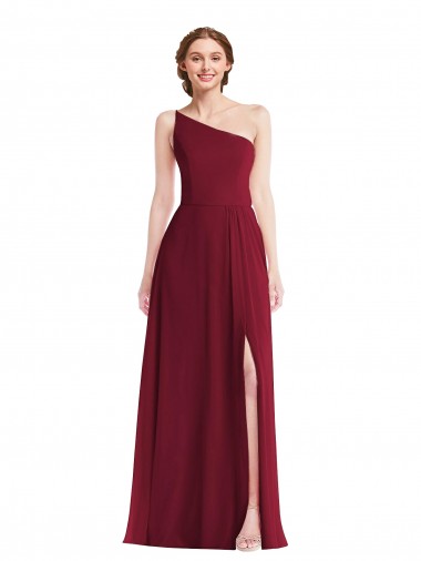 Soft Chiffon One Shoulder Sleeveless Burgundy Long Semi Formal Evening Dress / Bridesmaid Dress Ballarat