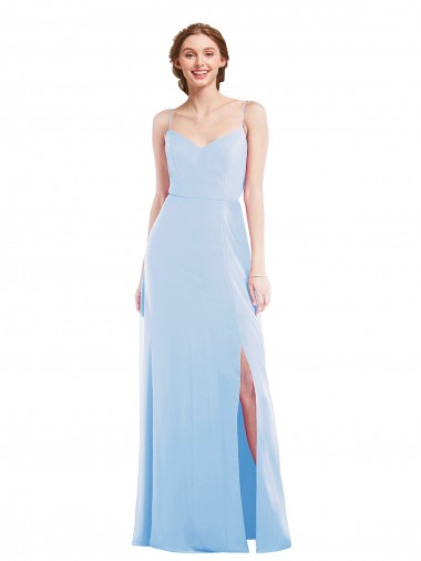 Soft Chiffon Spaghetti Straps Sleeveless Light Sky Blue Long Formal Evening Gown / Bridesmaid Dress Ballarat